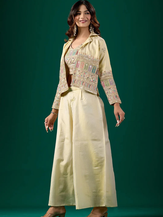 Women’s Off White Nylon Tissue Ethnic Set
