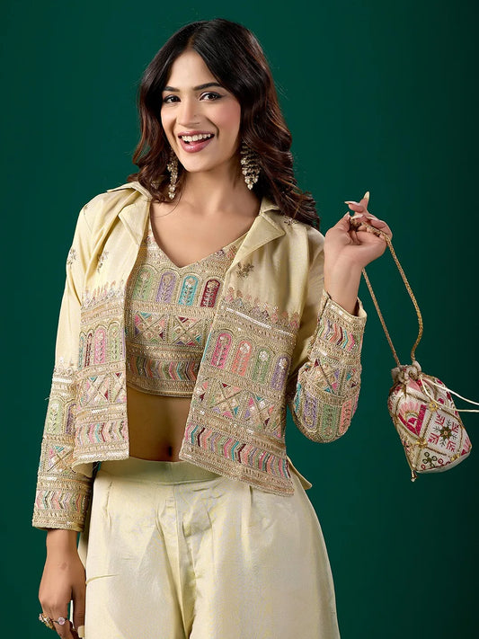 Women’s Off White Nylon Tissue Ethnic Set